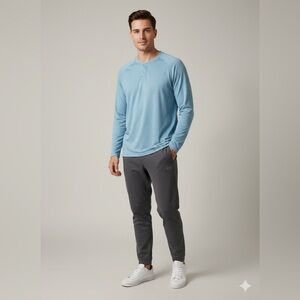 Russell Athletic Light Blue Long Sleeve Henley